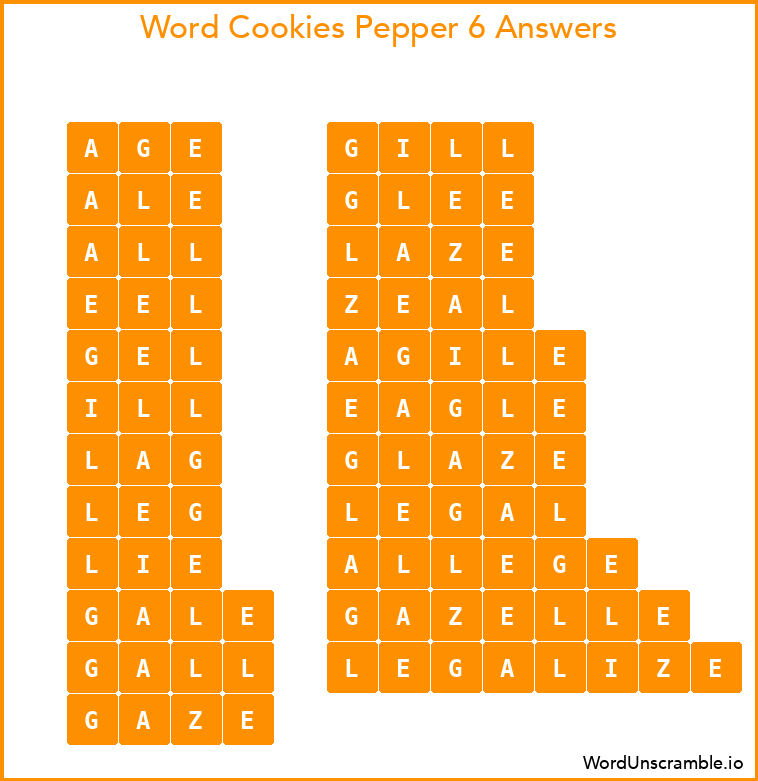 Word Cookies Pepper 6 Answers