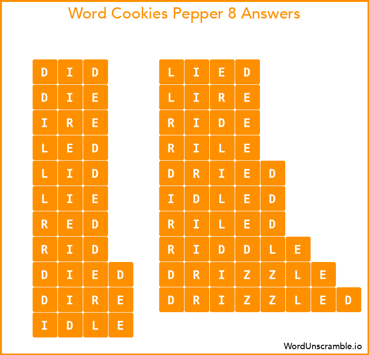 Word Cookies Pepper 8 Answers