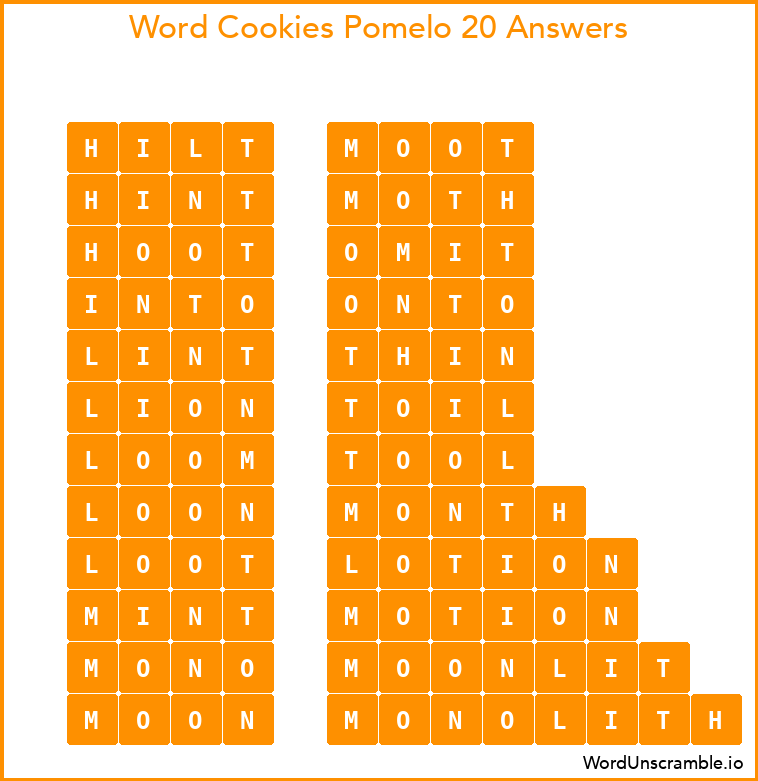 Word Cookies Pomelo 20 Answers