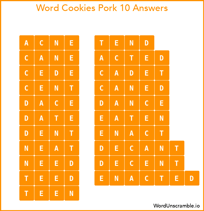 Word Cookies Pork 10 Answers