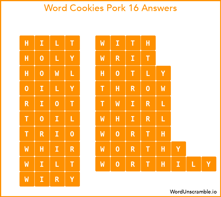Word Cookies Pork 16 Answers
