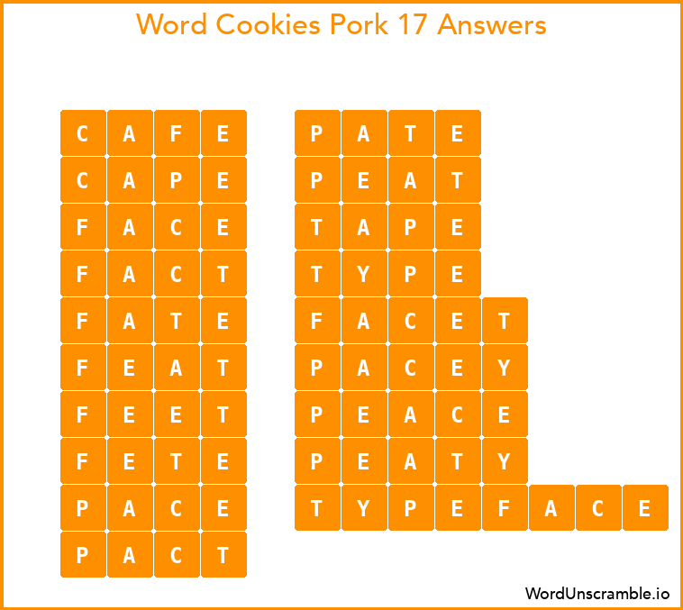 Word Cookies Pork 17 Answers