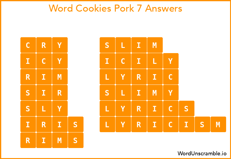 Word Cookies Pork 7 Answers