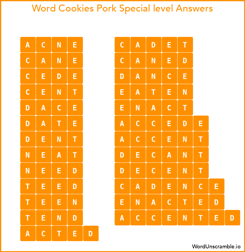 Word Cookies Pork Special level Answers