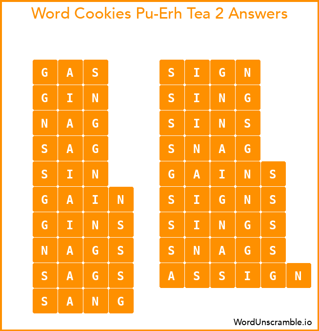 Word Cookies Pu-Erh Tea 2 Answers
