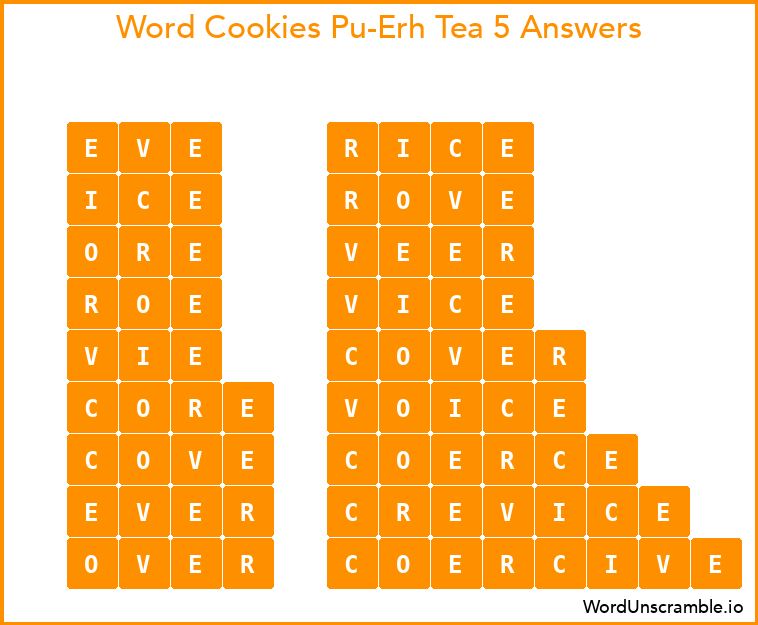 Word Cookies Pu-Erh Tea 5 Answers