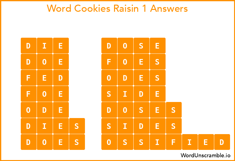 Word Cookies Raisin 1 Answers
