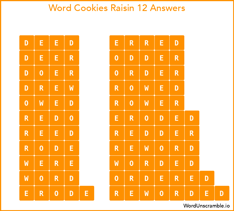 Word Cookies Raisin 12 Answers