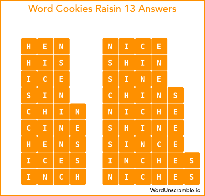 Word Cookies Raisin 13 Answers