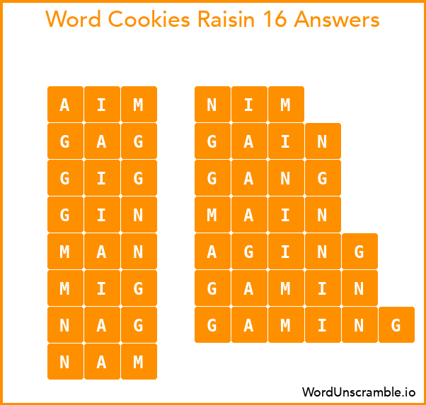 Word Cookies Raisin 16 Answers