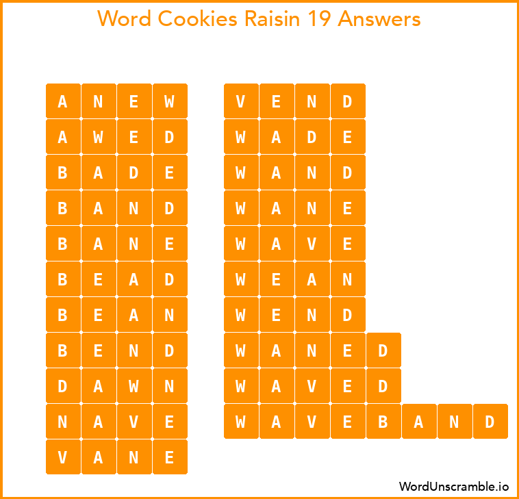 Word Cookies Raisin 19 Answers
