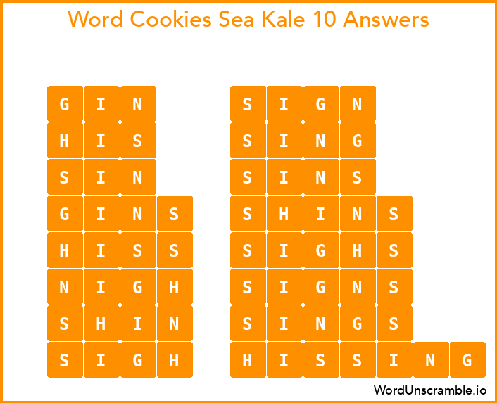 Word Cookies Sea Kale 10 Answers