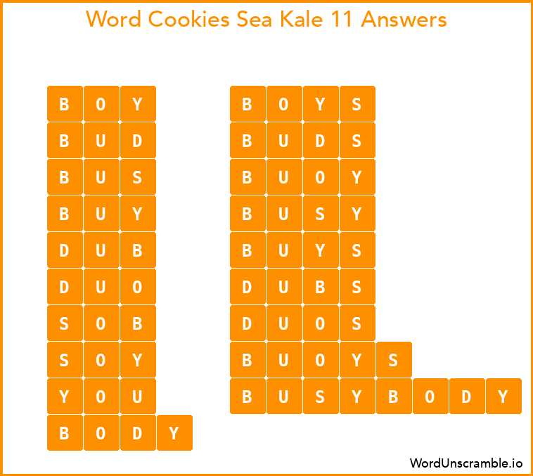 Word Cookies Sea Kale 11 Answers