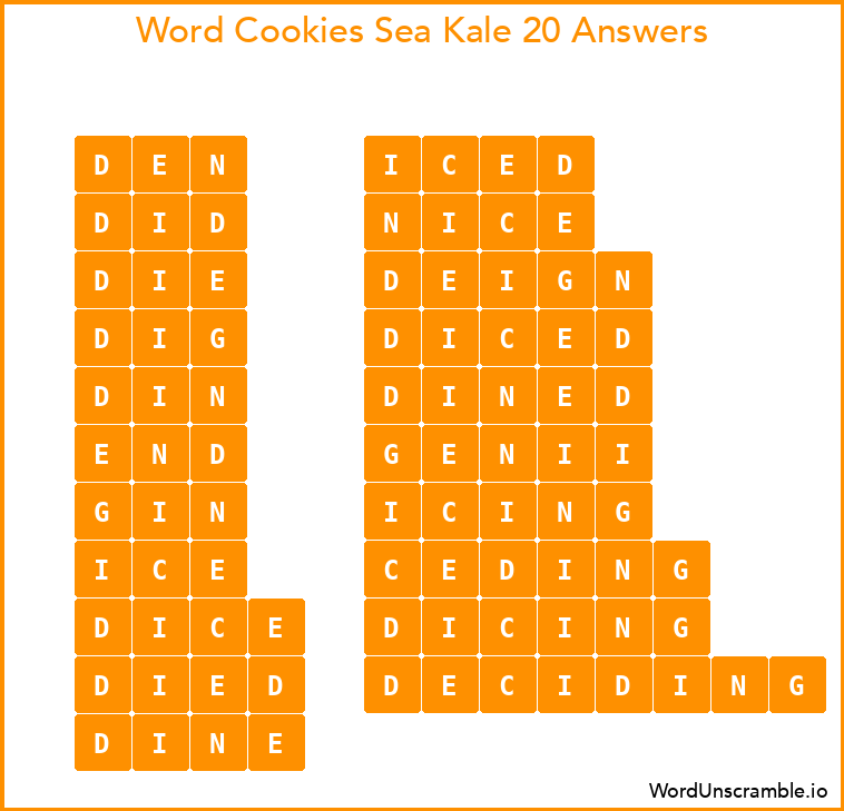 Word Cookies Sea Kale 20 Answers