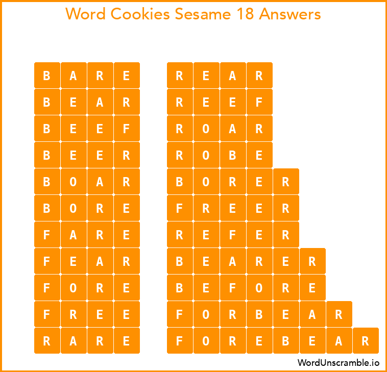Word Cookies Sesame 18 Answers