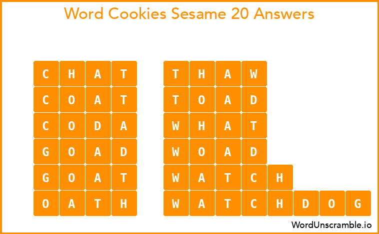 Word Cookies Sesame 20 Answers