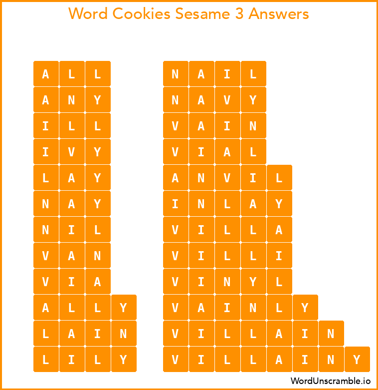 Word Cookies Sesame 3 Answers