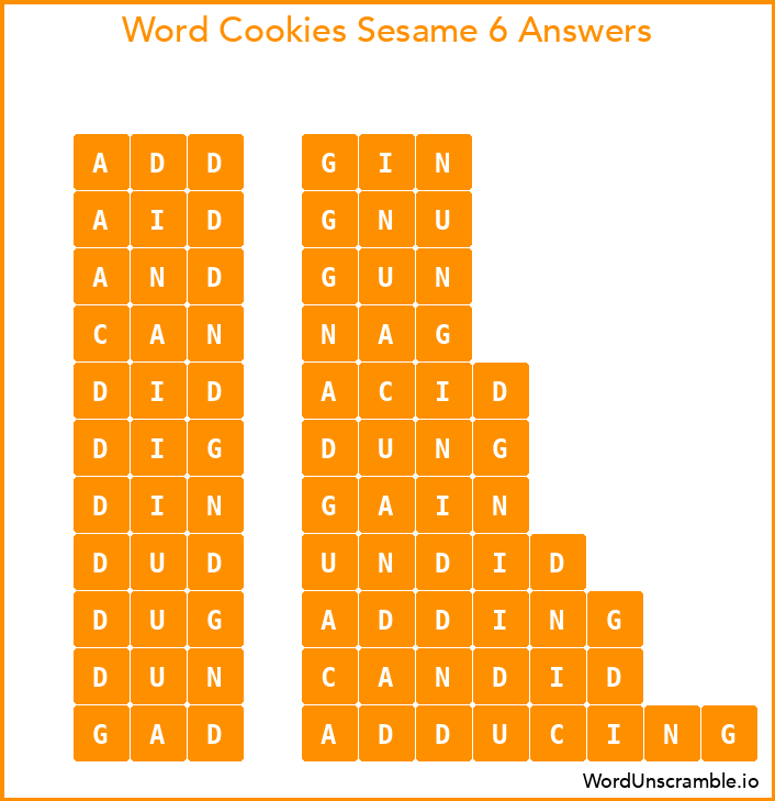 Word Cookies Sesame 6 Answers