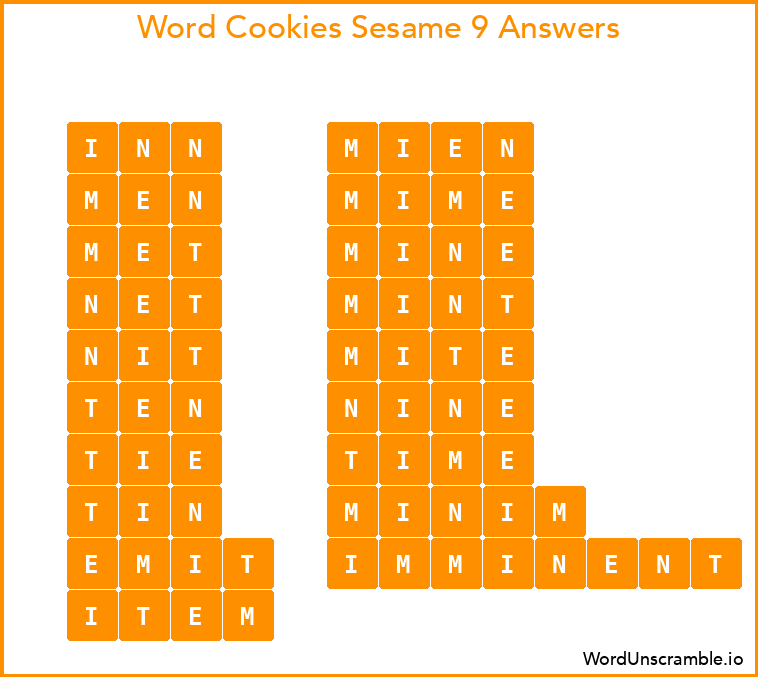 Word Cookies Sesame 9 Answers