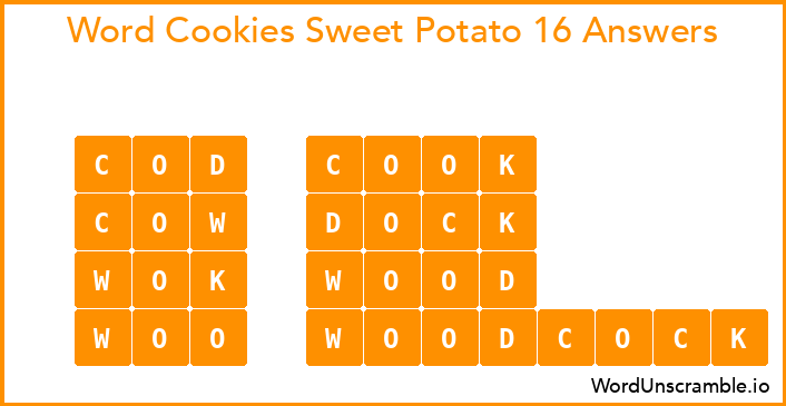 Word Cookies Sweet Potato 16 Answers