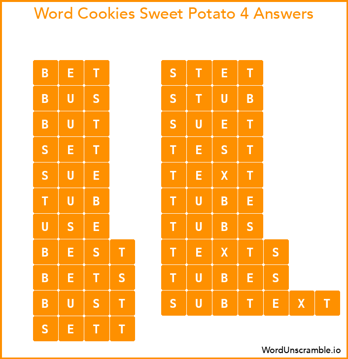 Word Cookies Sweet Potato 4 Answers