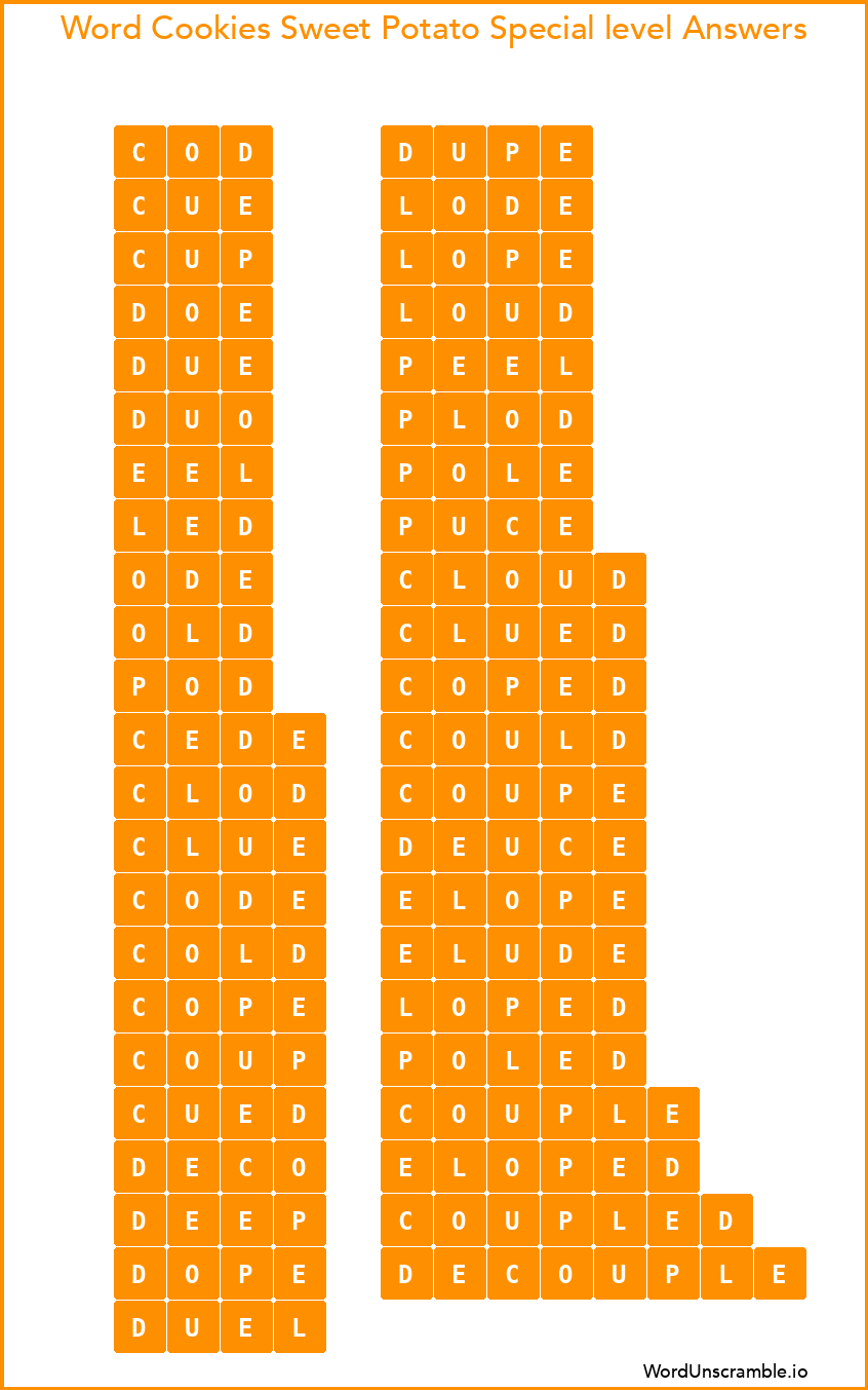Word Cookies Sweet Potato Special level Answers
