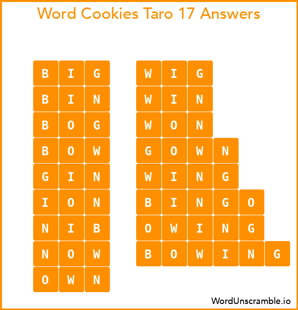 Word Cookies Taro 17 Answers