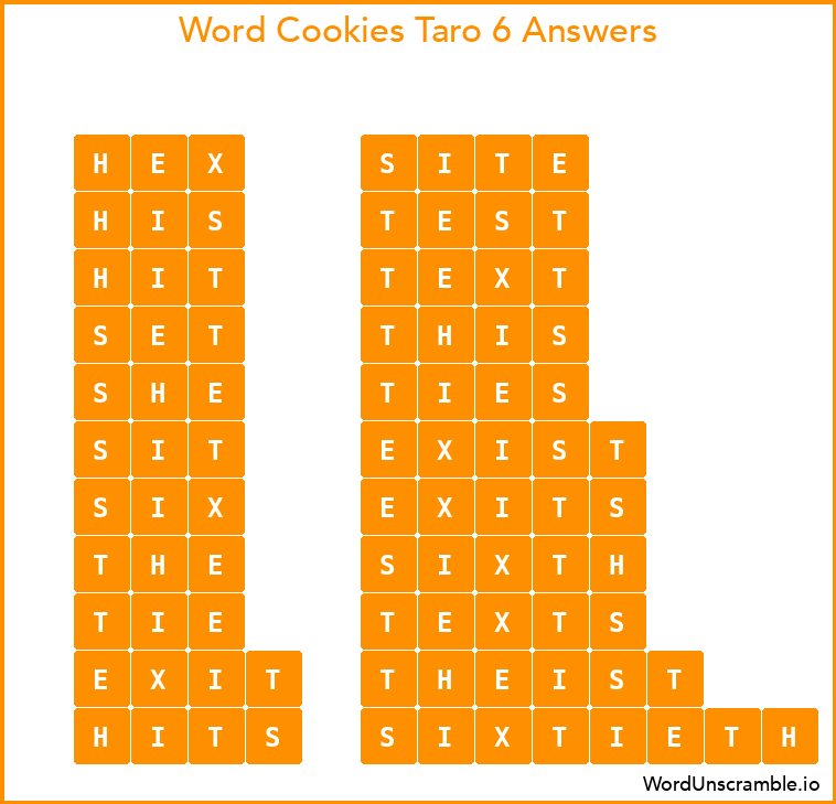 Word Cookies Taro 6 Answers
