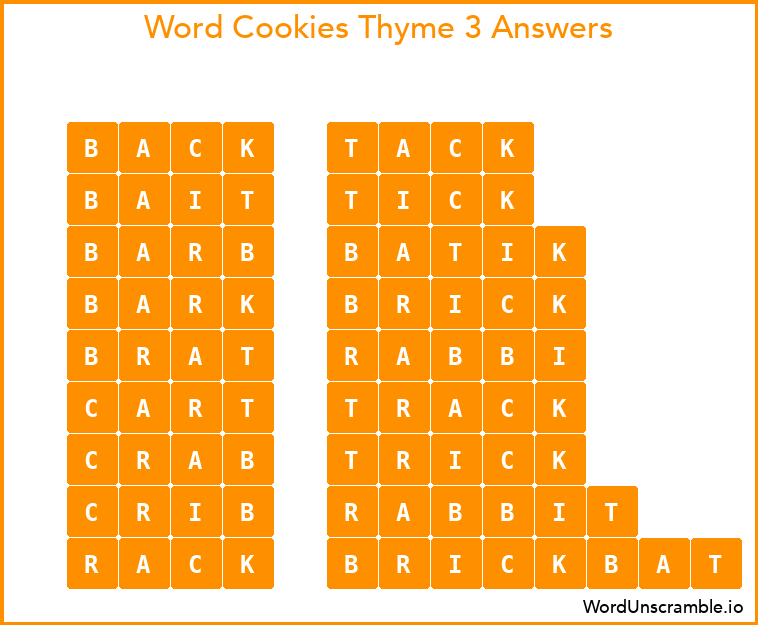 Word Cookies Thyme 3 Answers