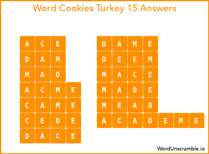 Word Cookies Turkey 15 Answers