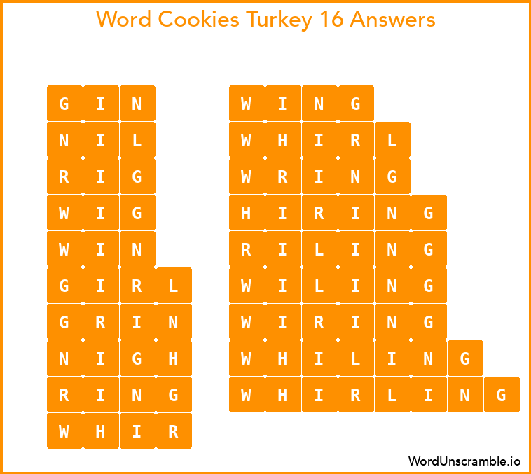 Word Cookies Turkey 16 Answers