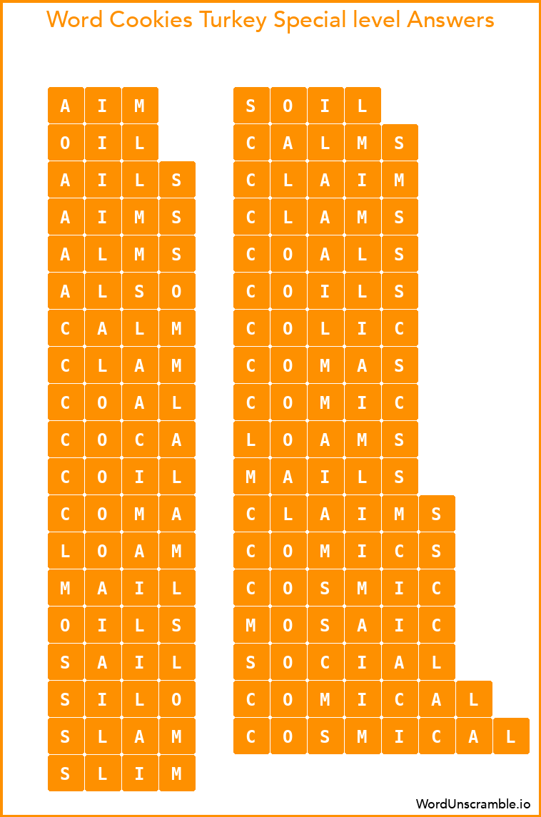 Word Cookies Turkey Special level Answers