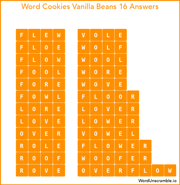 Word Cookies Vanilla Beans 16 Answers