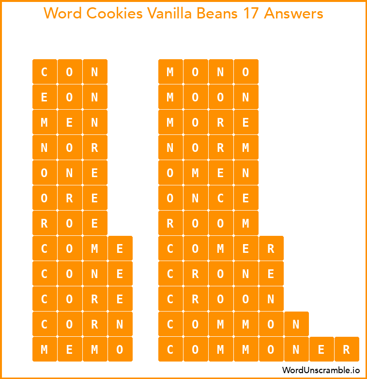 Word Cookies Vanilla Beans 17 Answers