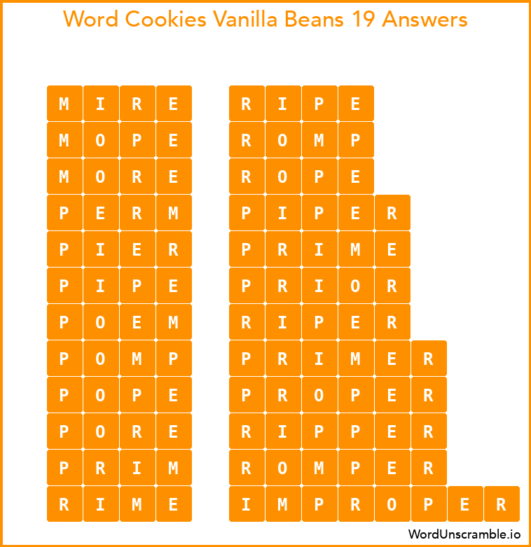 Word Cookies Vanilla Beans 19 Answers