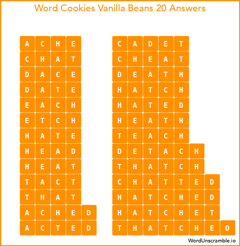 Word Cookies Vanilla Beans 20 Answers