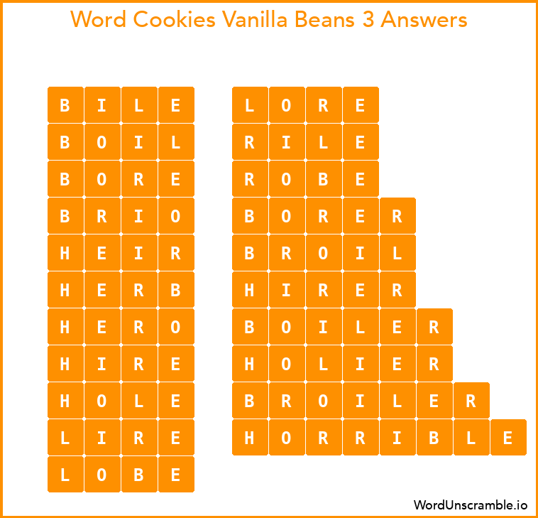 Word Cookies Vanilla Beans 3 Answers