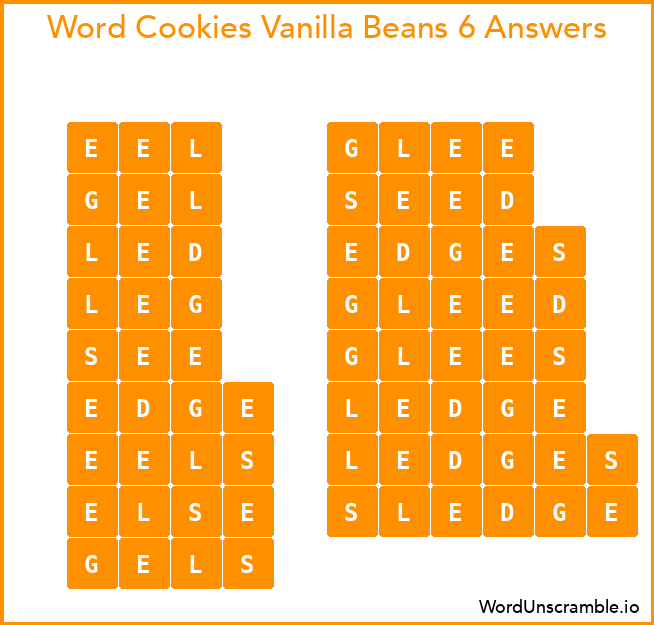 Word Cookies Vanilla Beans 6 Answers