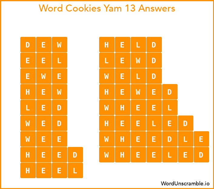 Word Cookies Yam 13 Answers