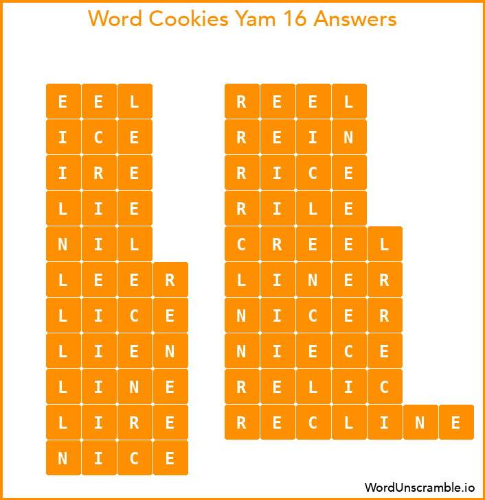 Word Cookies Yam 16 Answers