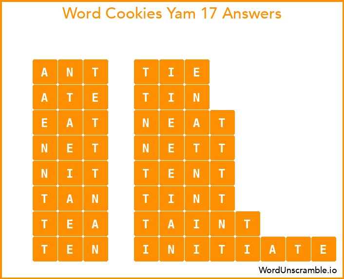 Word Cookies Yam 17 Answers