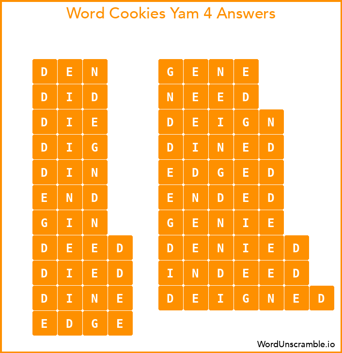 Word Cookies Yam 4 Answers
