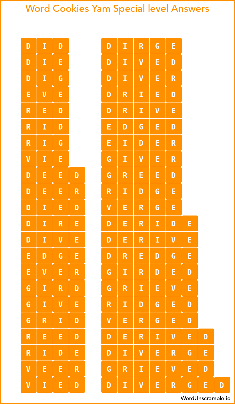 Word Cookies Yam Special level Answers