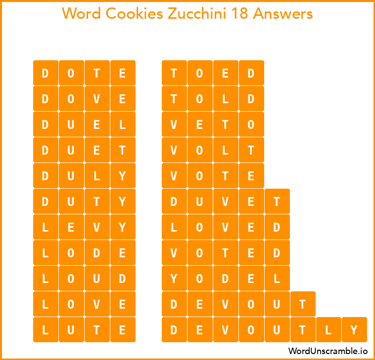 Word Cookies Zucchini 18 Answers