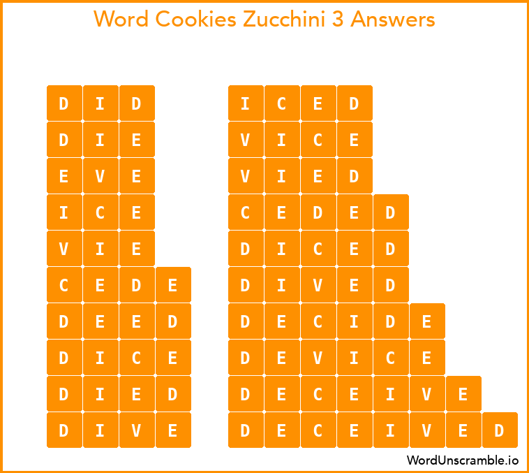 Word Cookies Zucchini 3 Answers