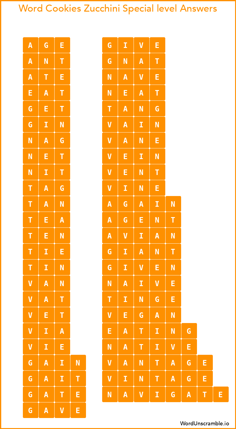 Word Cookies Zucchini Special level Answers