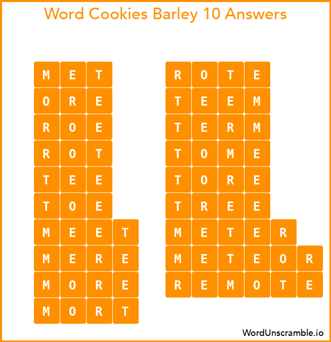 Word Cookies Barley 10 Answers