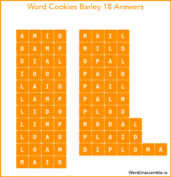 Word Cookies Barley 18 Answers