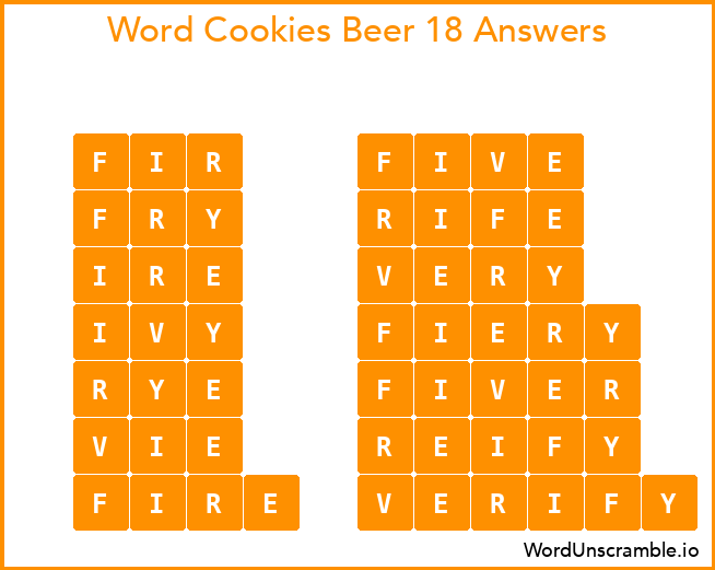 Word Cookies Beer 18 Answers