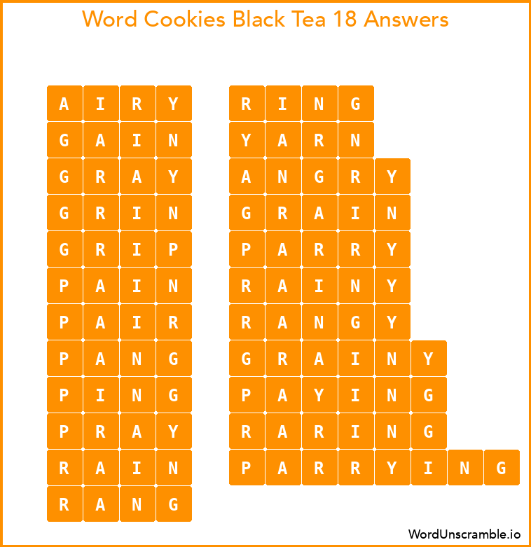 Word Cookies Black Tea 18 Answers